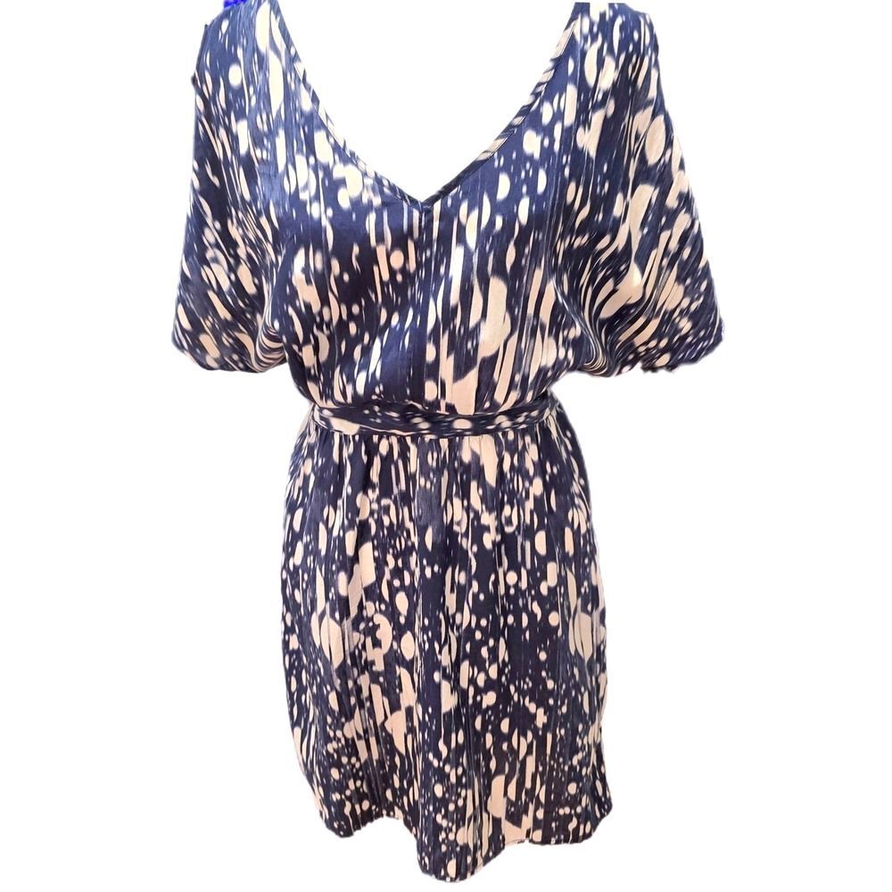 DKNY Jeans Semi Sheer Abstract Ikat Blouson Dress Womens Medium Navy